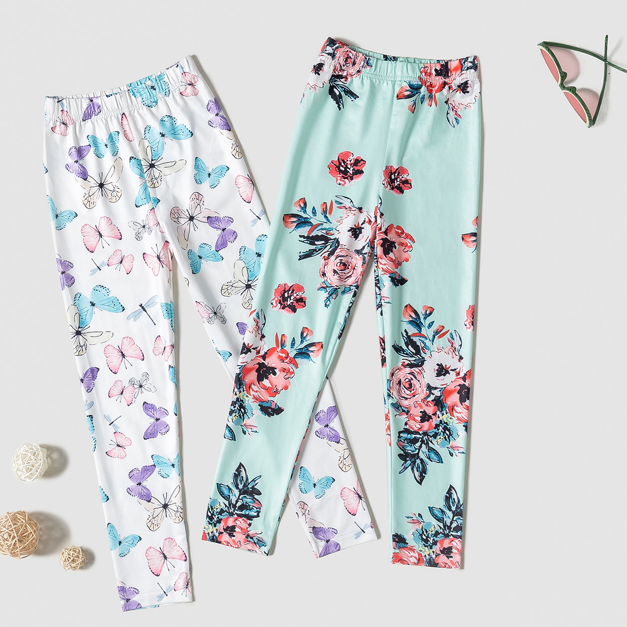 

Kid Girl Butterfly/Floral Print Elasticized Leggings