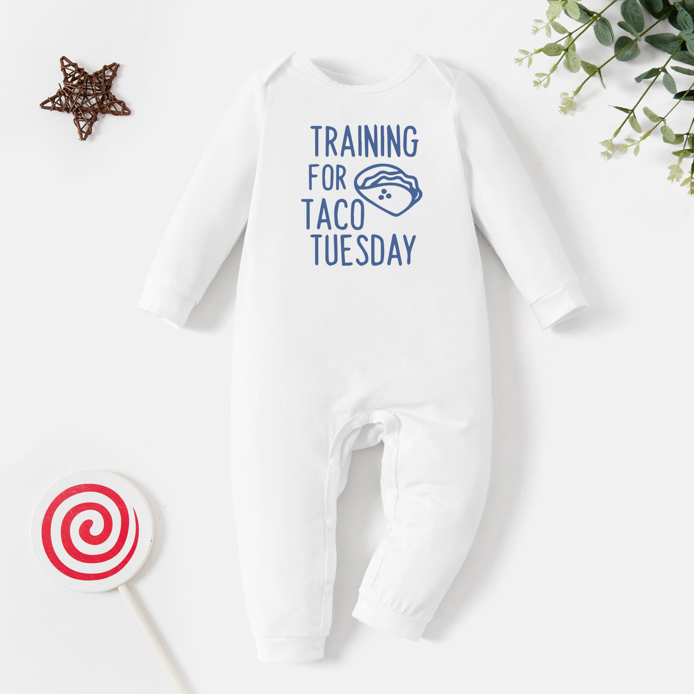 

Baby Graphic White Long-sleeve Jumpsuit