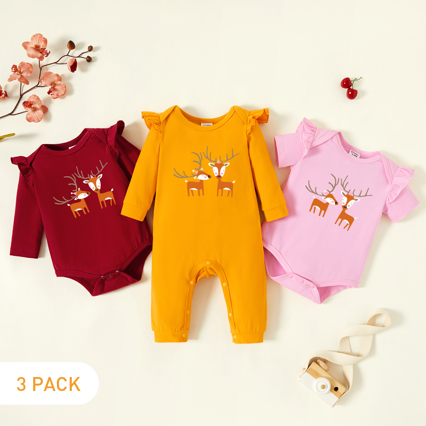 

3-Pack Baby Graphic Flutter-sleeve Romper and Jumpsuit Set