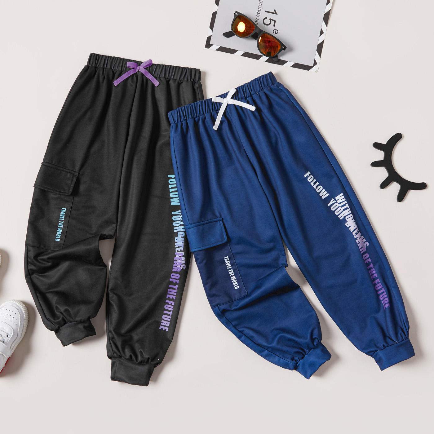 

Kid Boy/Kid Girl Letter Print Pocket Design Elasticized Pants