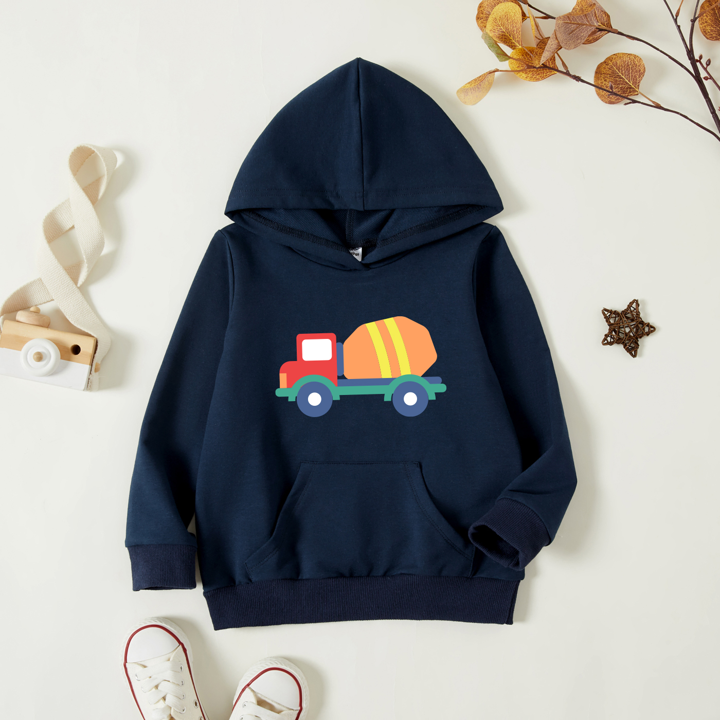

Toddler Graphic Truck Print Long-sleeve Hooded Pullover
