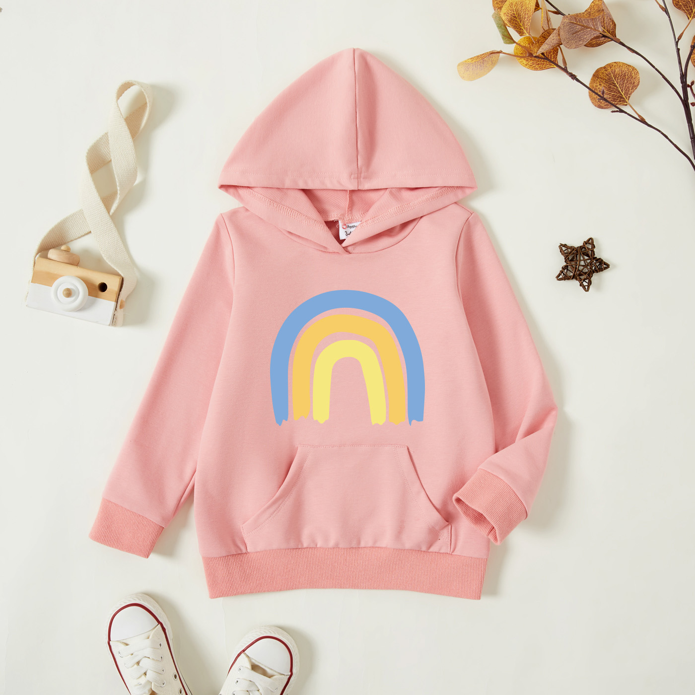 

Toddler Graphic Rainbow Print Long-sleeve Hooded Pullover