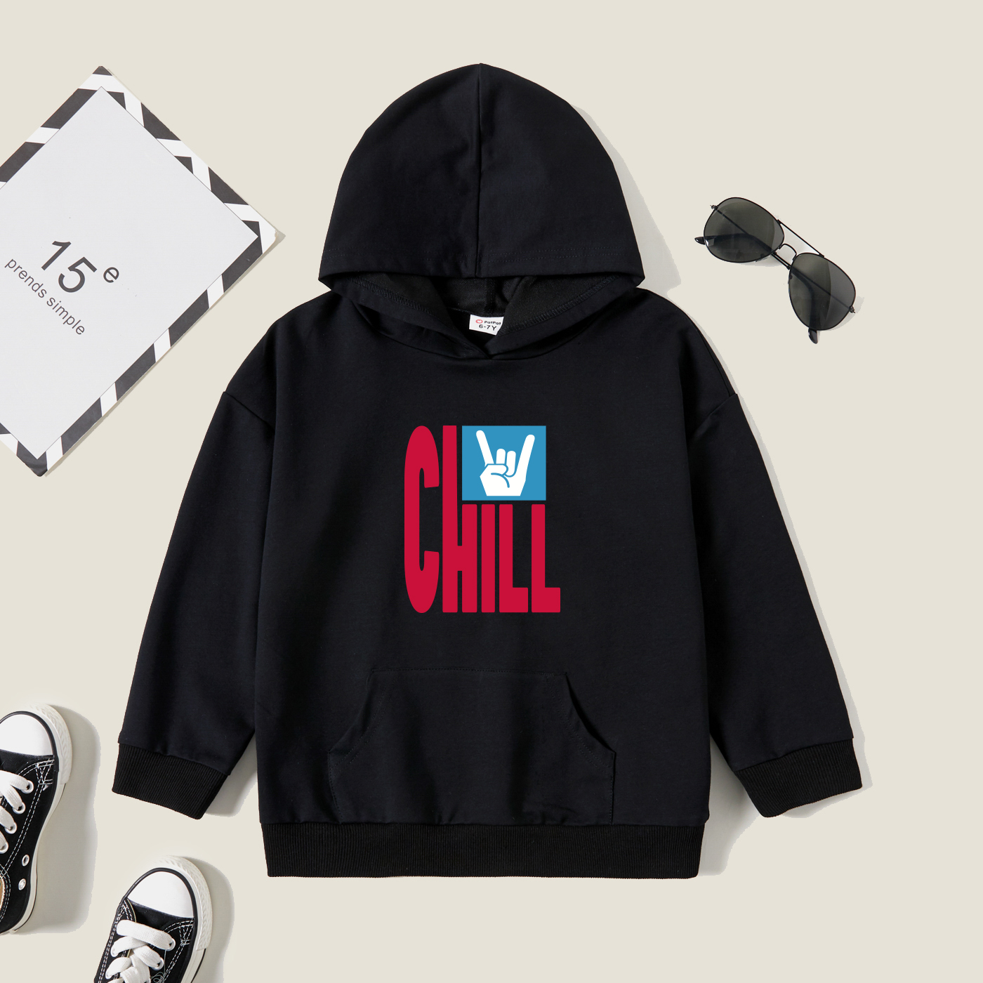 

Kids Graphic Black Long-sleeve Hooded Pullover