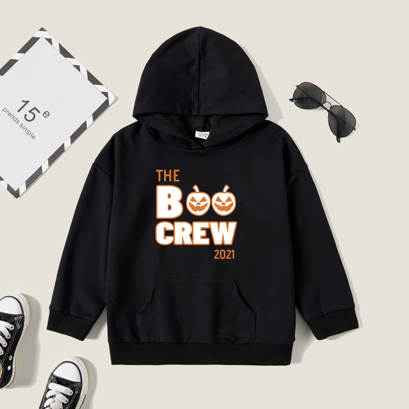 

Kids Graphic Black Long-sleeve Hooded Pullover