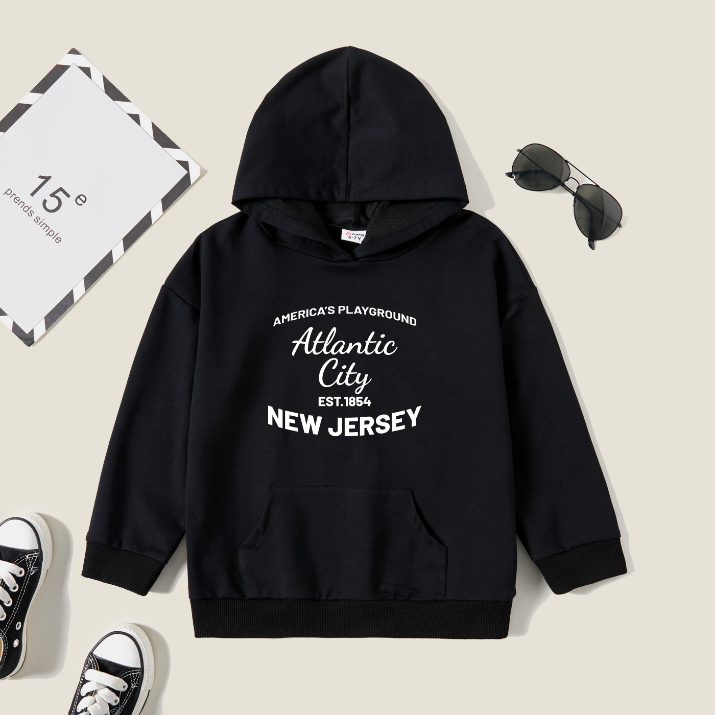 

Kids Graphic Black Long-sleeve Hooded Pullover