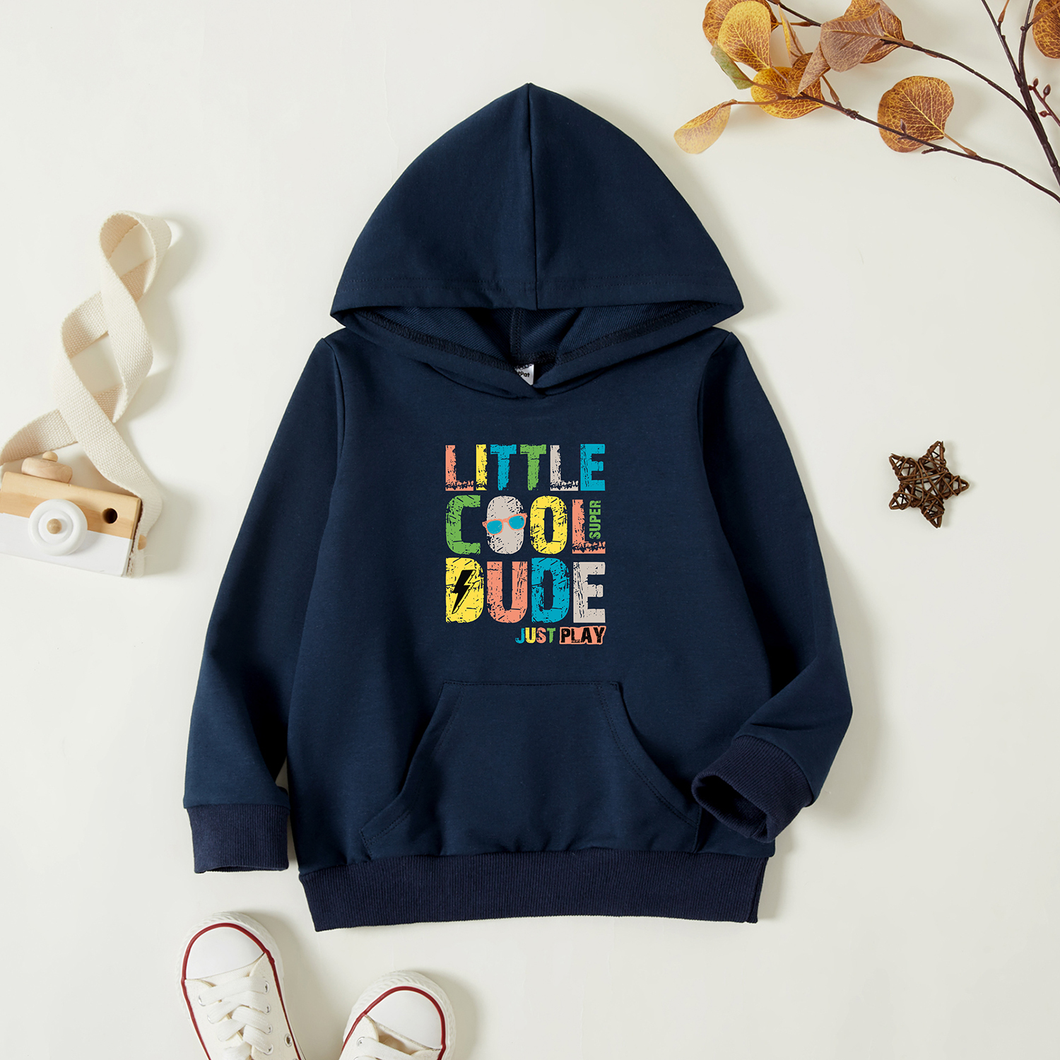 

Toddler Boy Graphic Letter Print Long-sleeve Hooded Pullover