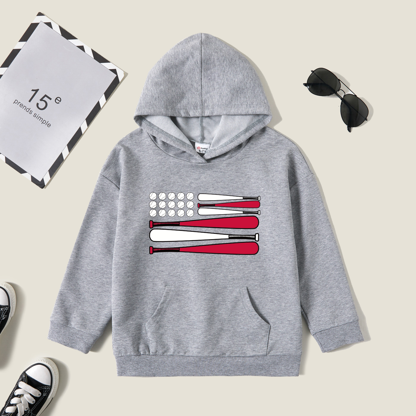 

Kids Graphic Light gray Long-sleeve Hooded Pullover