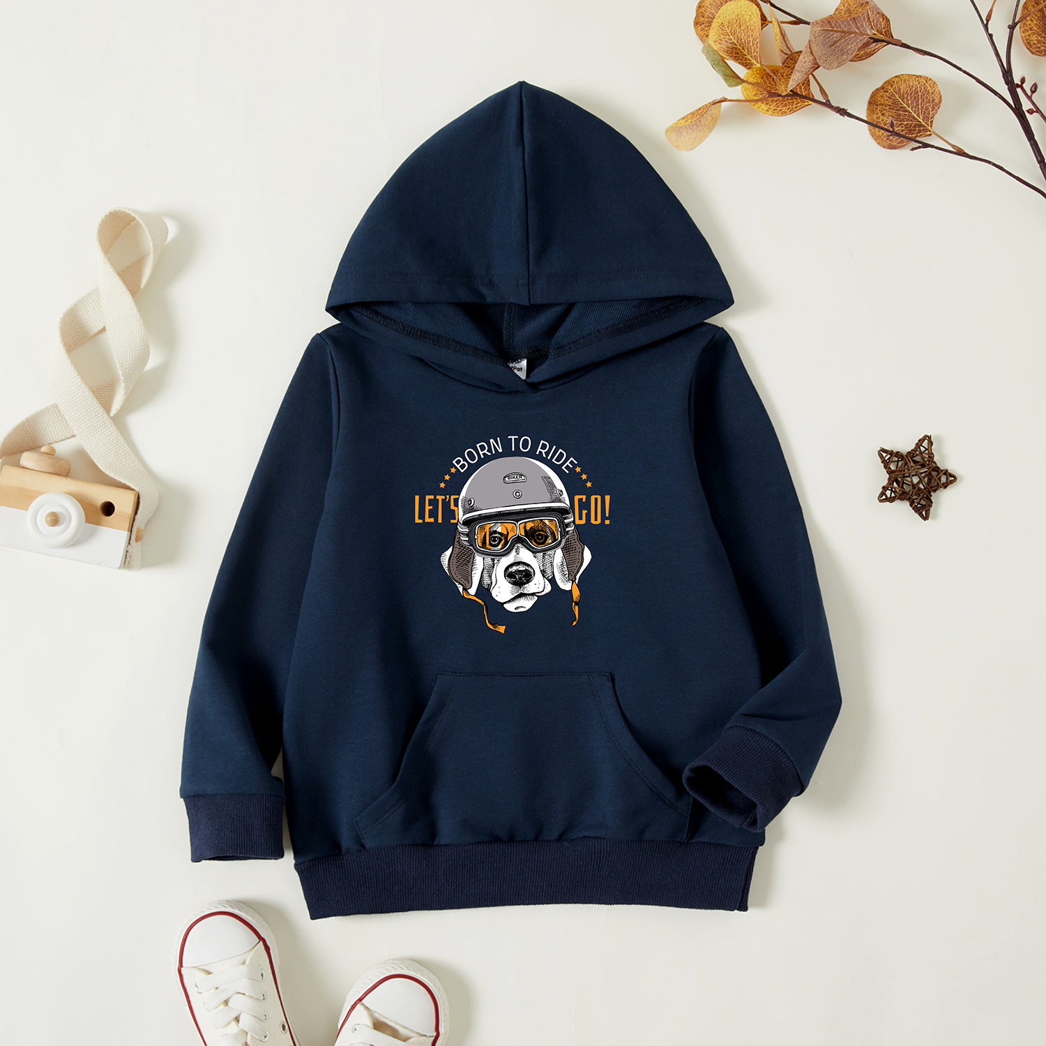 

Toddler Graphic Dark Blue Long-sleeve Hooded Pullover