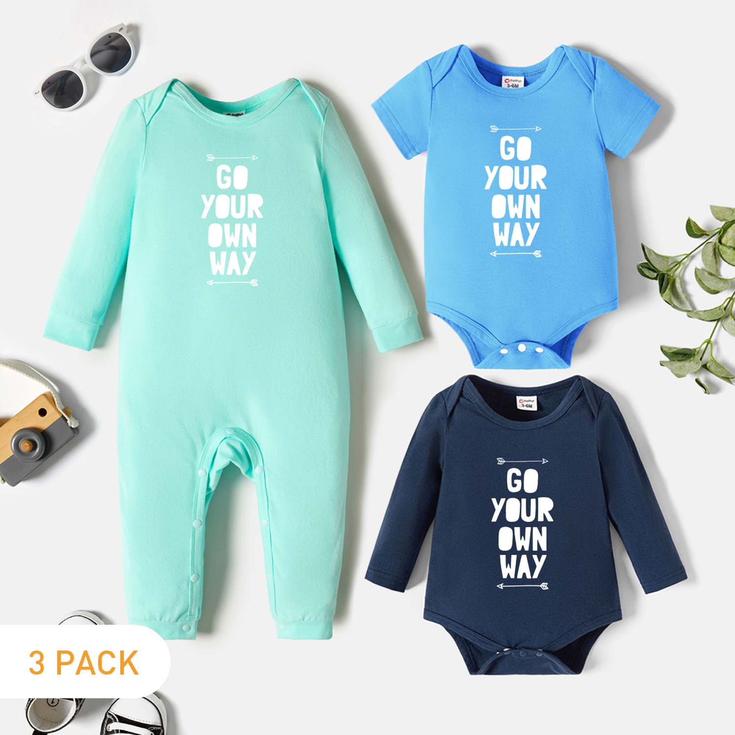 

3-Pack Baby Graphic Romper and Jumpsuit Set
