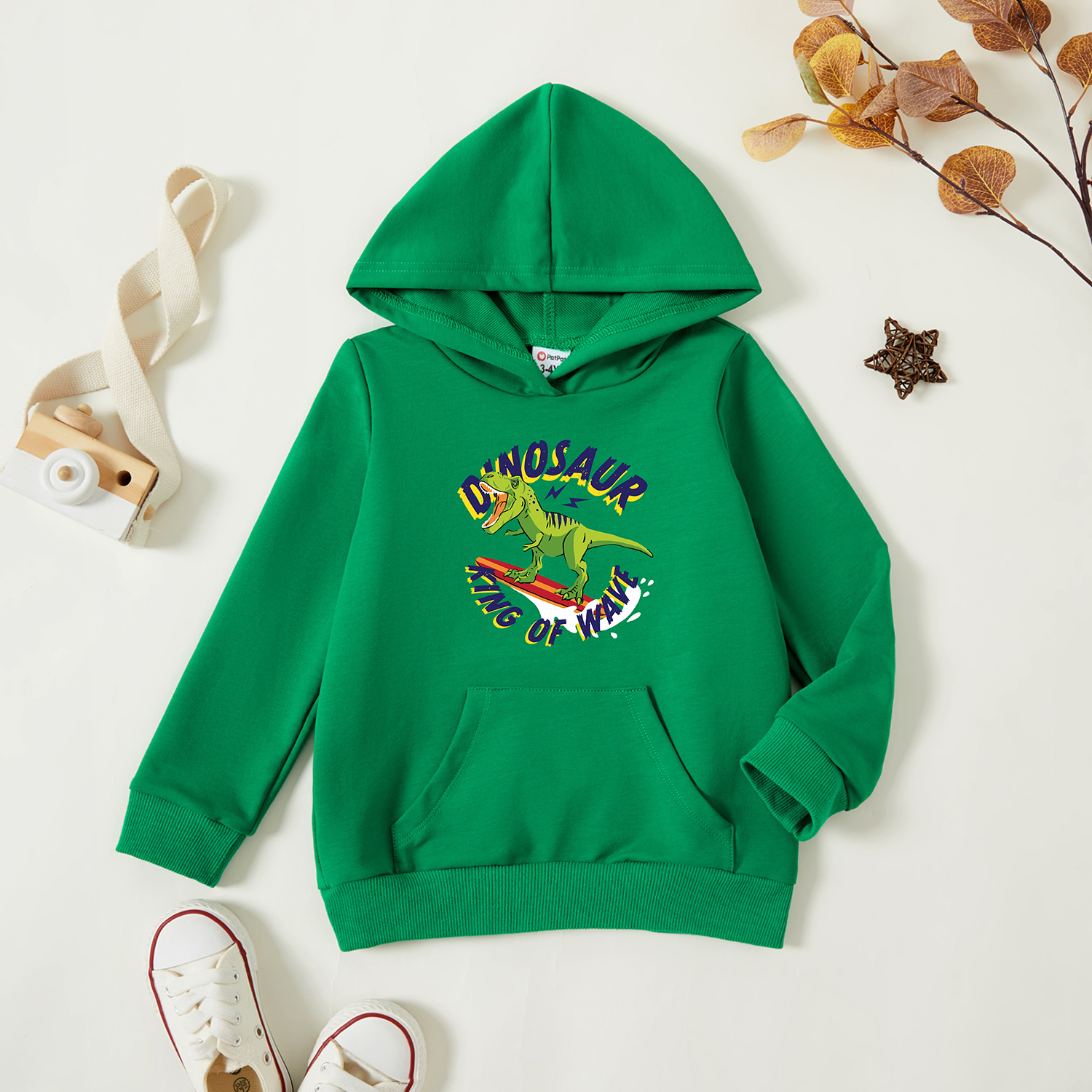 

Toddler Graphic Green Long-sleeve Hooded Pullover