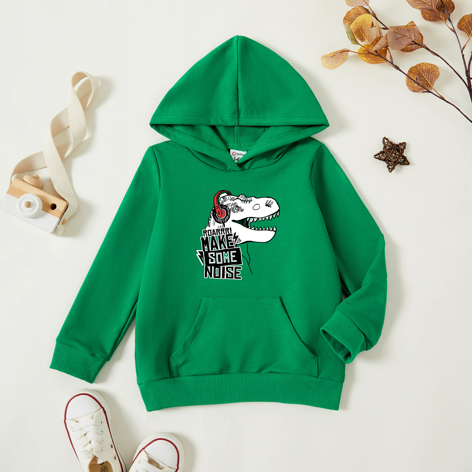 

Toddler Graphic Green Long-sleeve Hooded Pullover