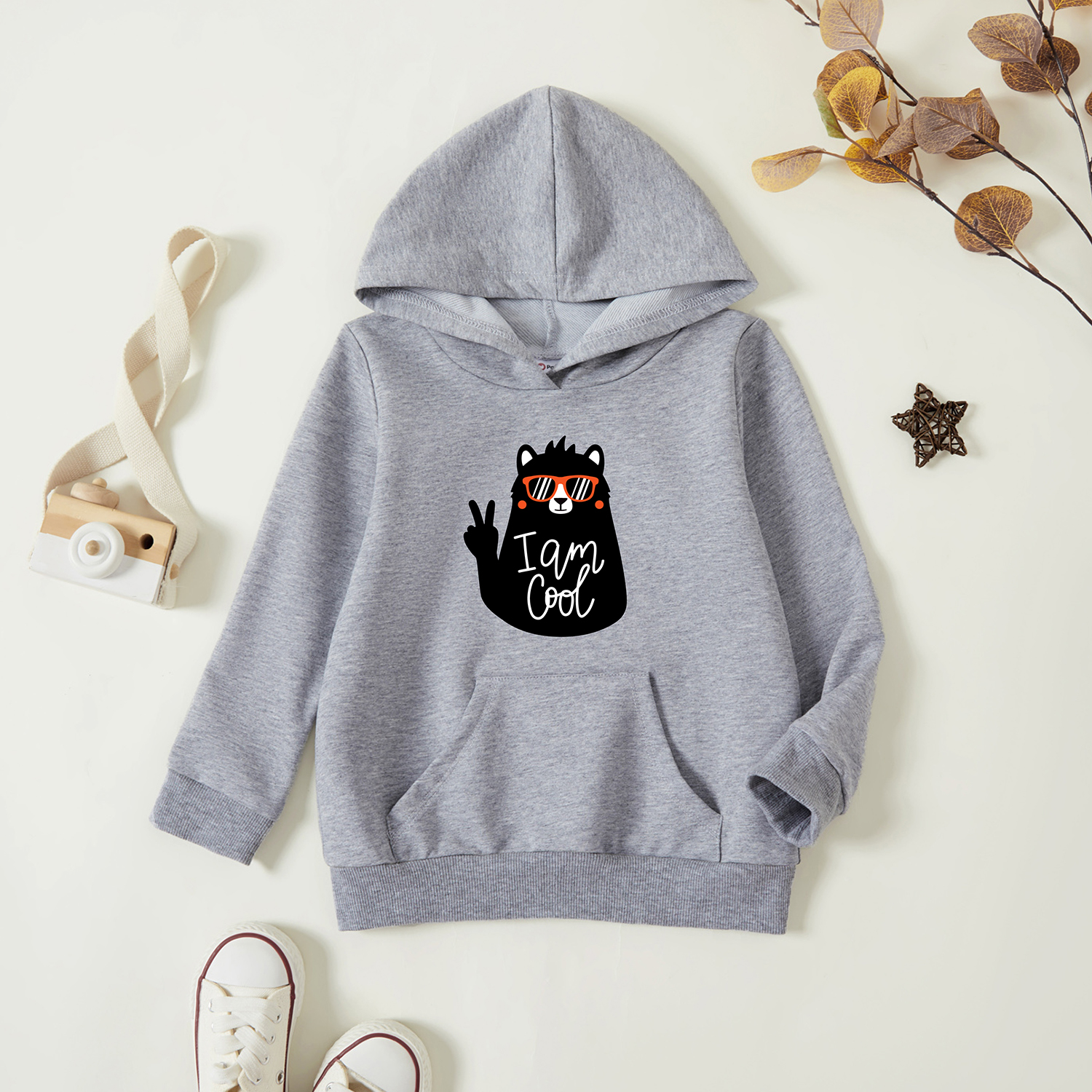 

Toddler Graphic Light gray Long-sleeve Hooded Pullover