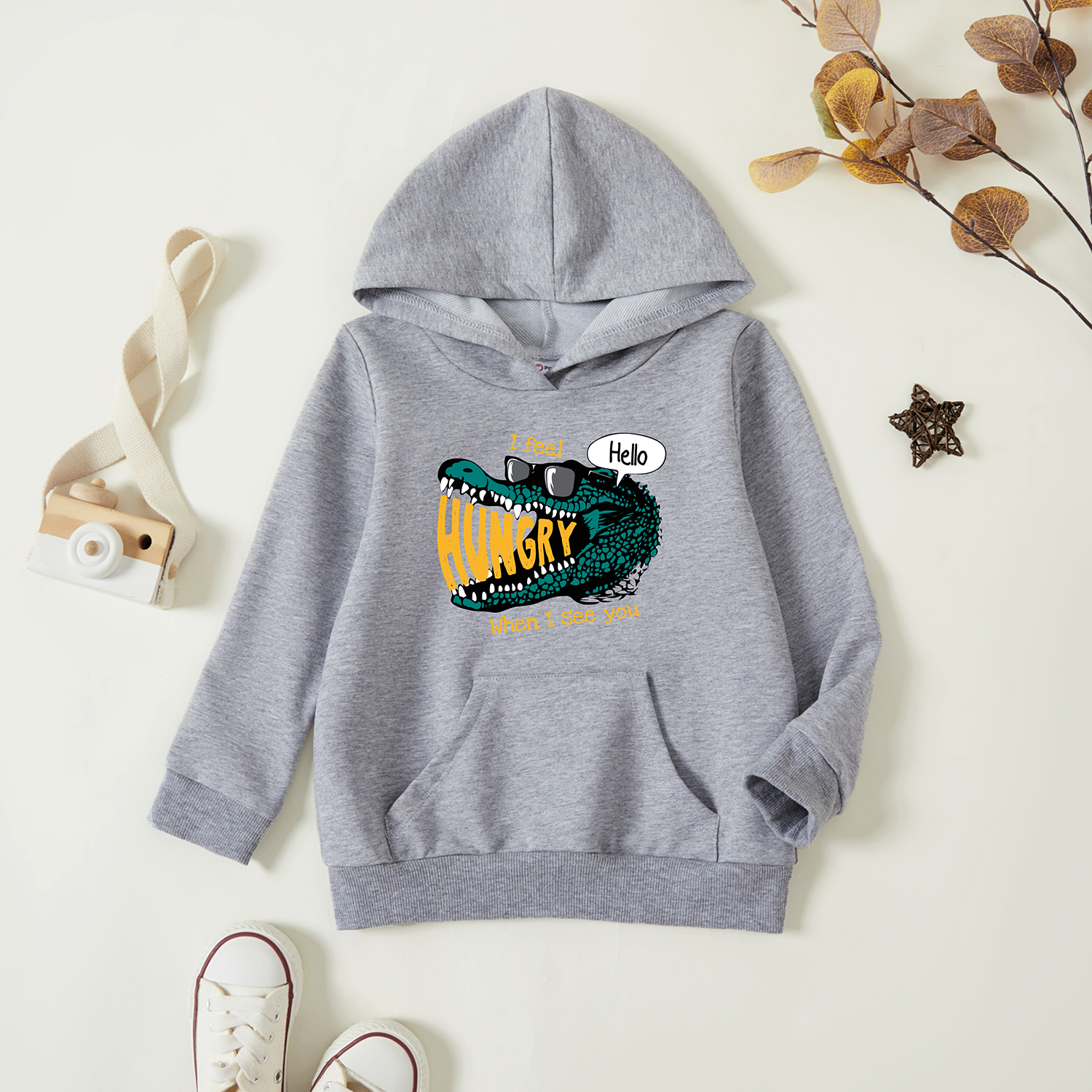 

Toddler Graphic Light gray Long-sleeve Hooded Pullover