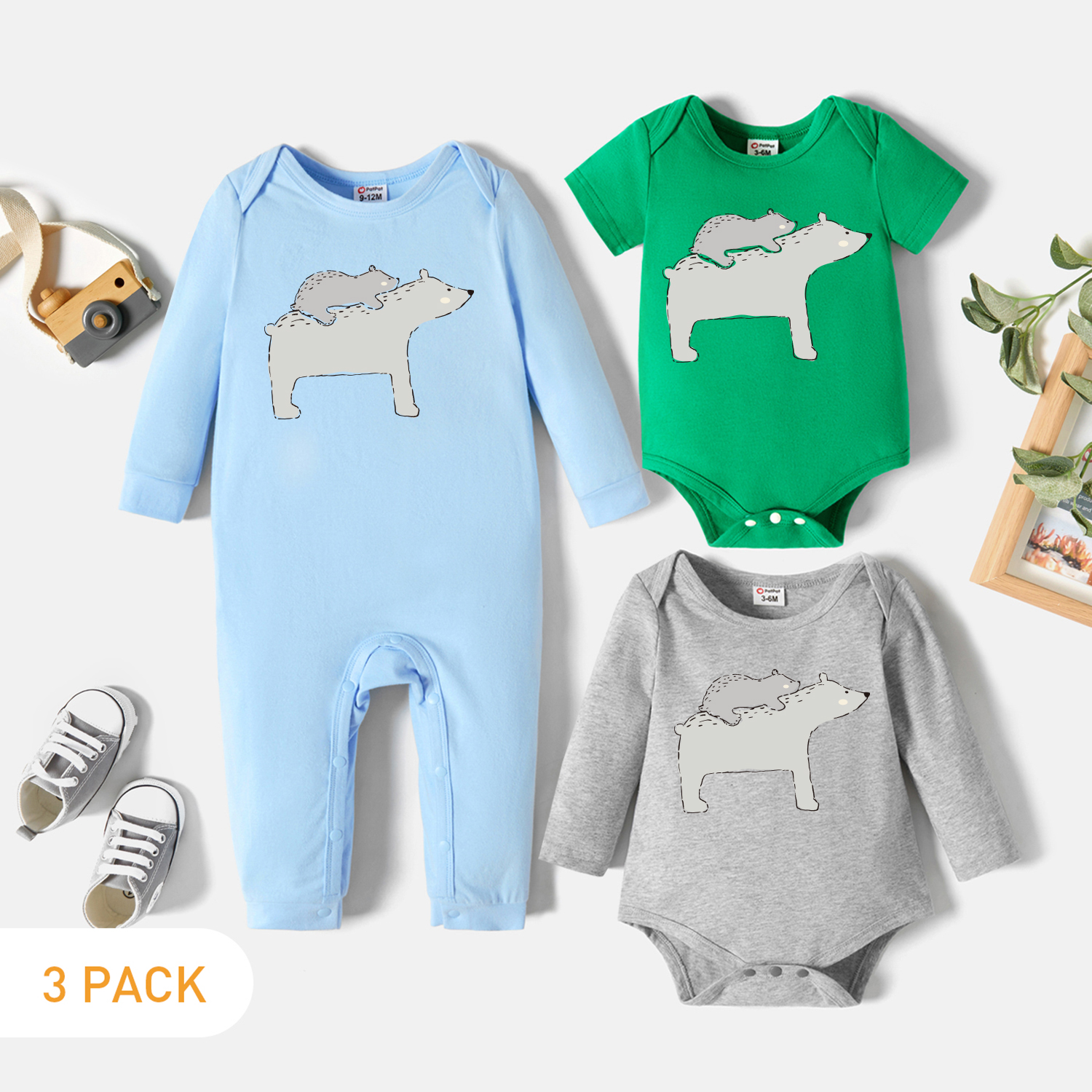

3-Pack Baby Graphic Romper and Jumpsuit Set