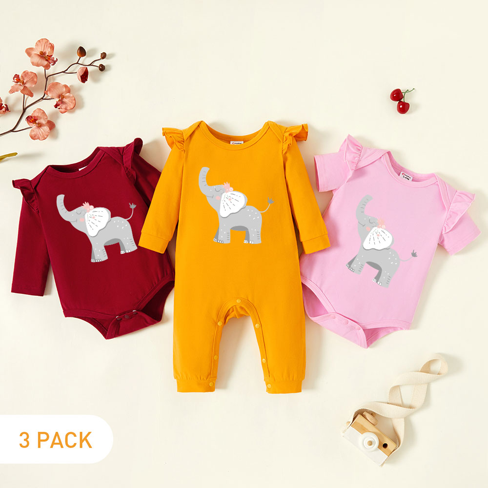 

3-Pack Baby Graphic Flutter-sleeve Romper and Jumpsuit Set