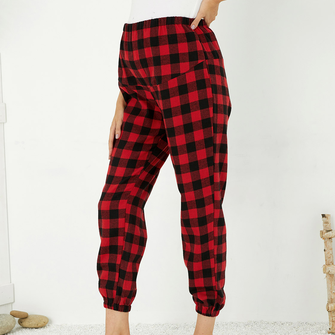 

Maternity Red Black Plaid Casual Pants