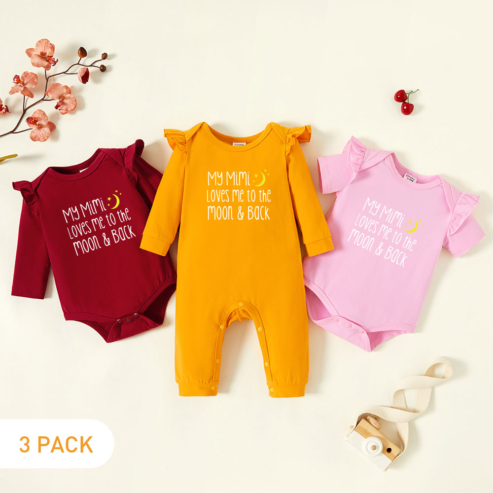 

3-Pack Baby Graphic Flutter-sleeve Romper and Jumpsuit Set