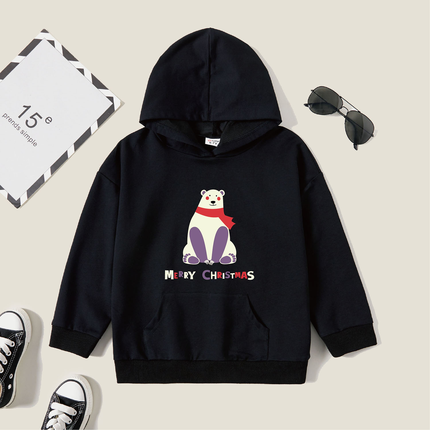 

Kids Graphic Black Long-sleeve Hooded Pullover