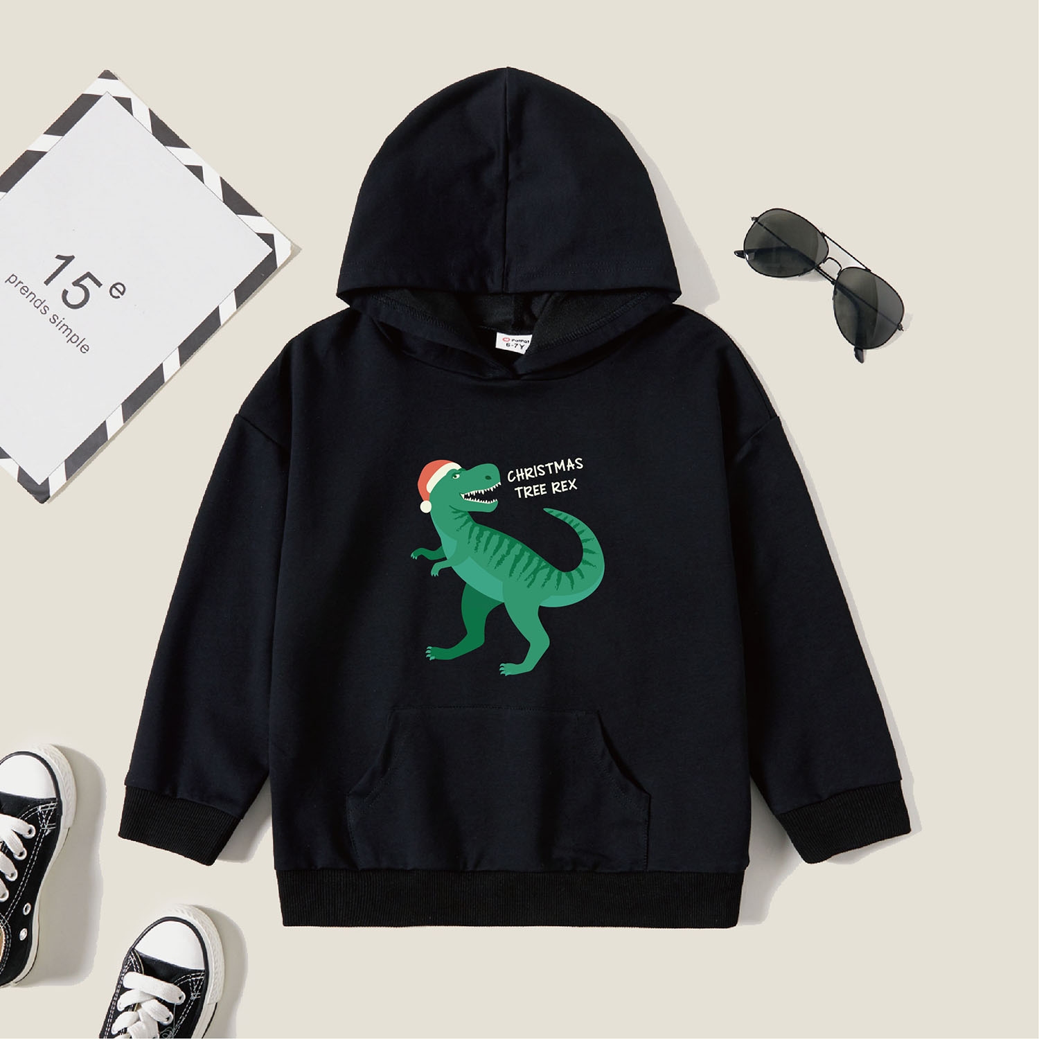 

Kids Graphic Black Long-sleeve Hooded Pullover