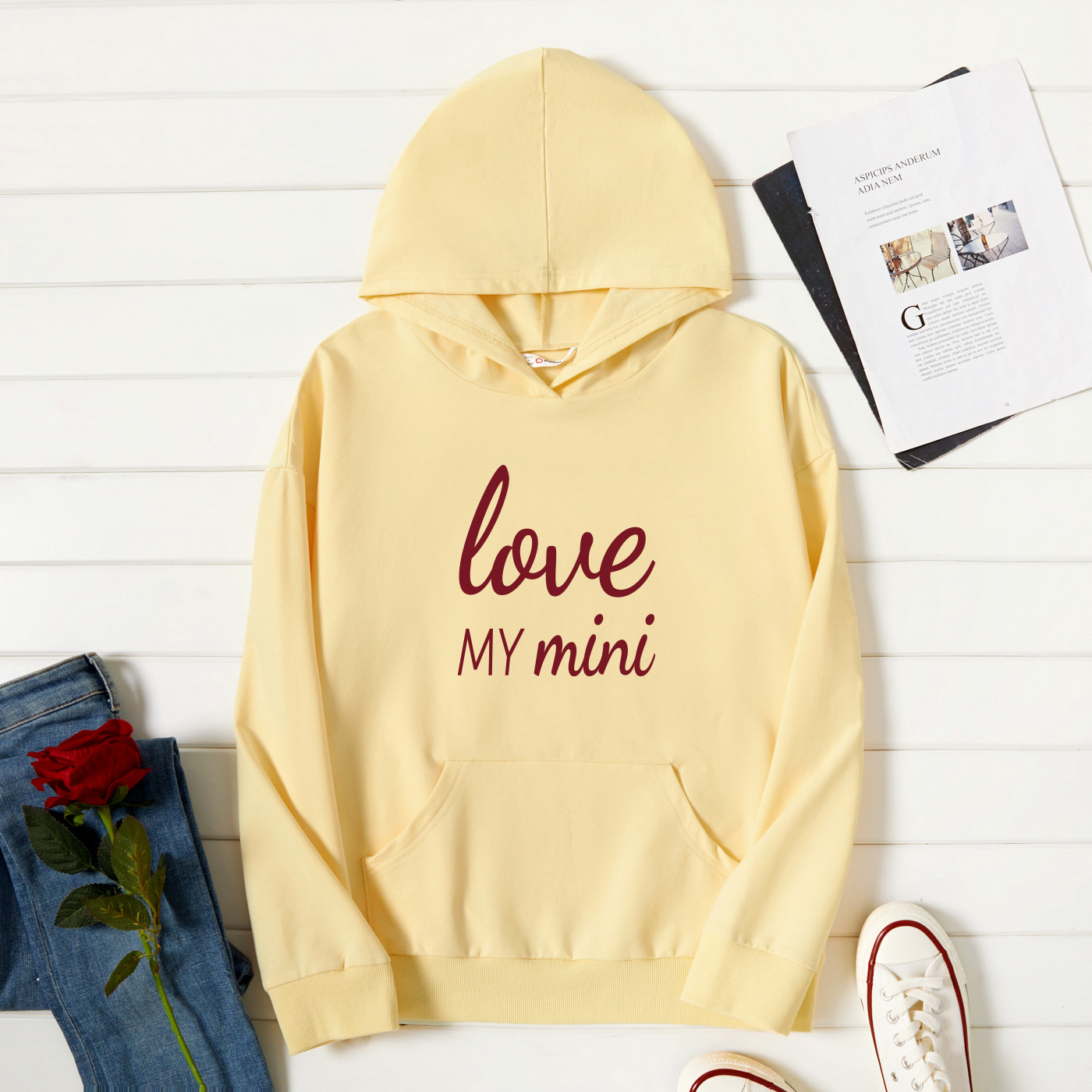 

Graphic Beige Long-sleeve Hooded Pullover For Women