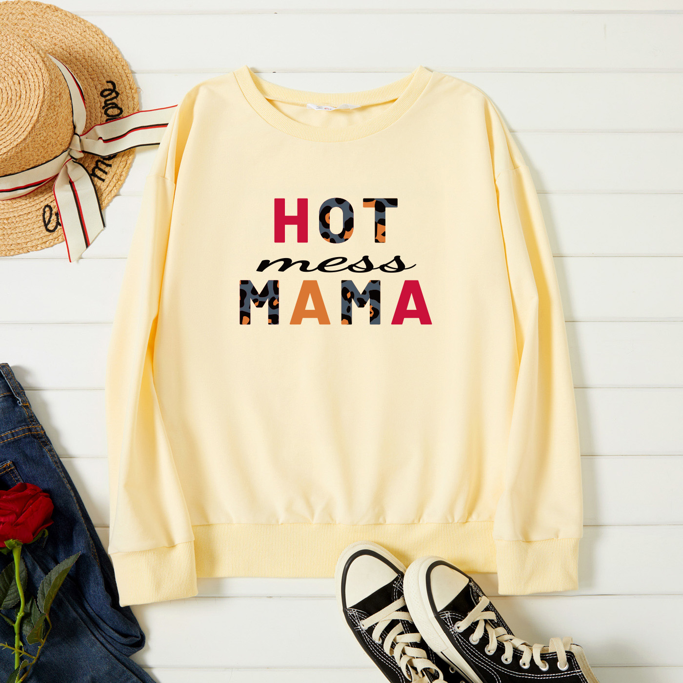 

Graphic Beige Long-sleeve Pullover For Women
