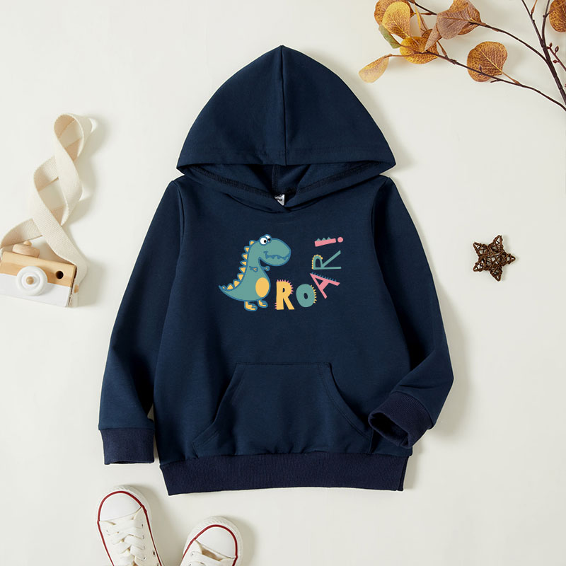 

Toddler Boy Graphic Dinosaur and Letter Print Long-sleeve Hooded Pullover