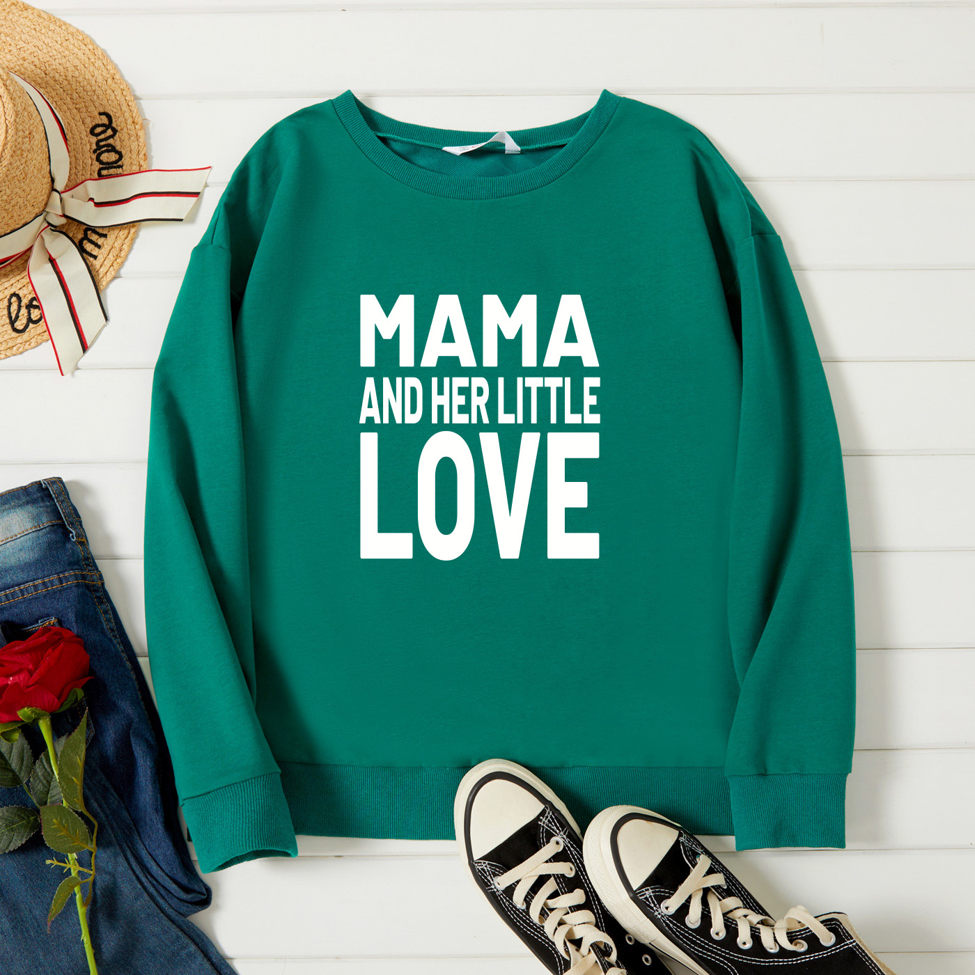 

Graphic Green Long-sleeve Pullover For Women