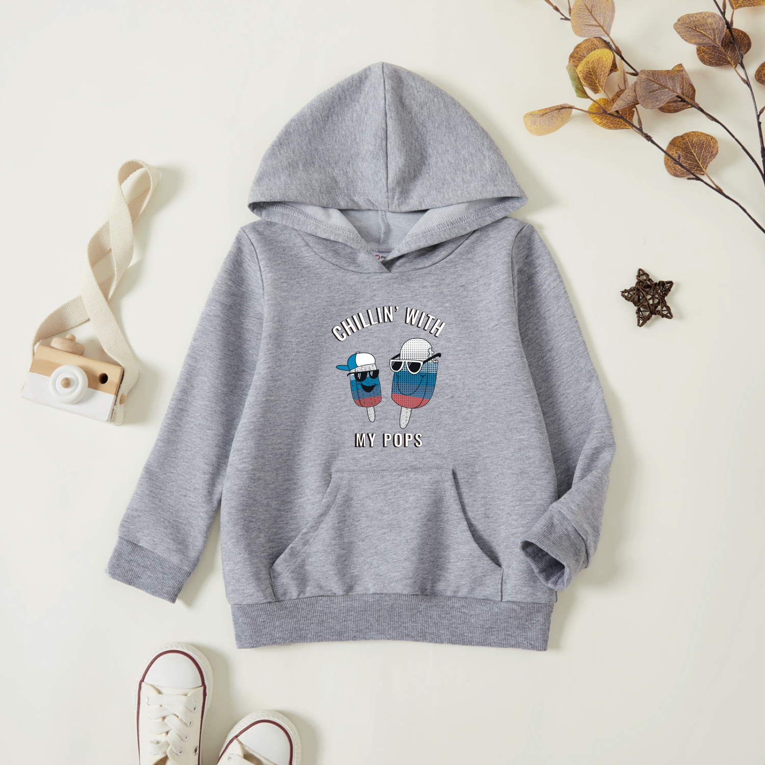 

Toddler Graphic Light gray Long-sleeve Hooded Pullover