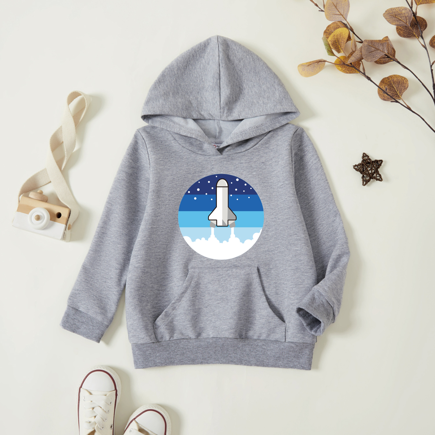 

Toddler Graphic Light gray Long-sleeve Hooded Pullover