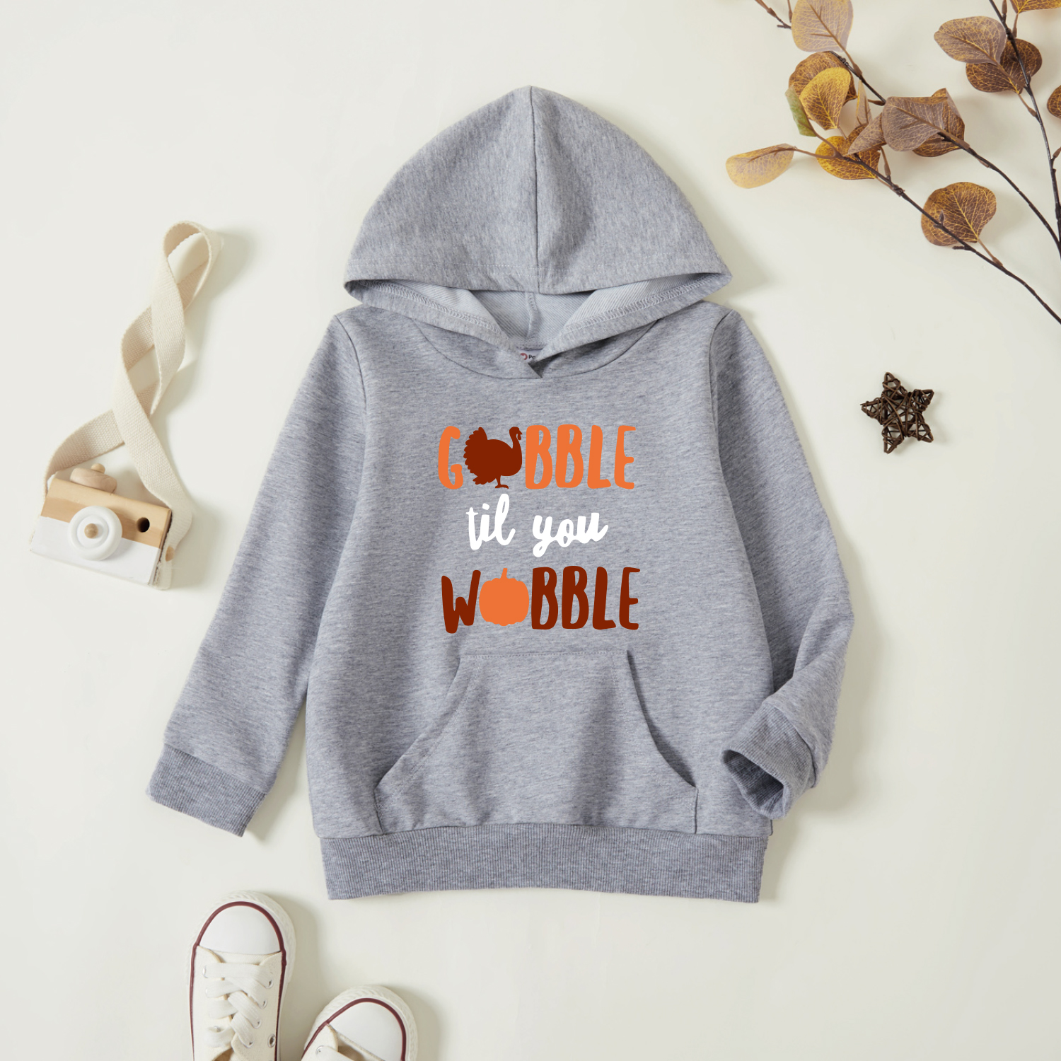 

Toddler Graphic Turkey and Letter Print Long-sleeve Hooded Pullover