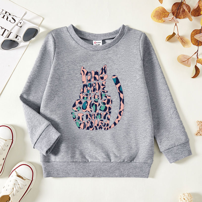 

Toddler Graphic Cat and Leopard and Letter Print Long-sleeve Pullover