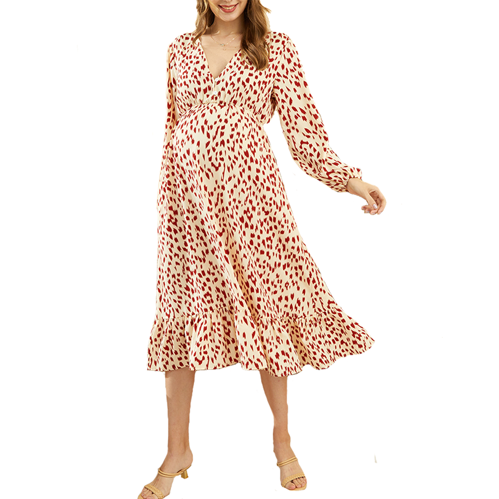 

V-neck Long Sleeve Print Maternity Dress Nursing Breastfeeding Dresses