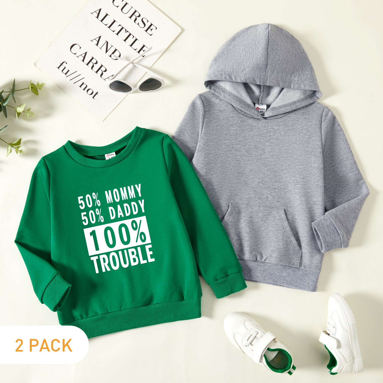 

2-Pack Toddler Graphic Letter and Figure Print Long-sleeve Pullover & Hooded Pullover Set