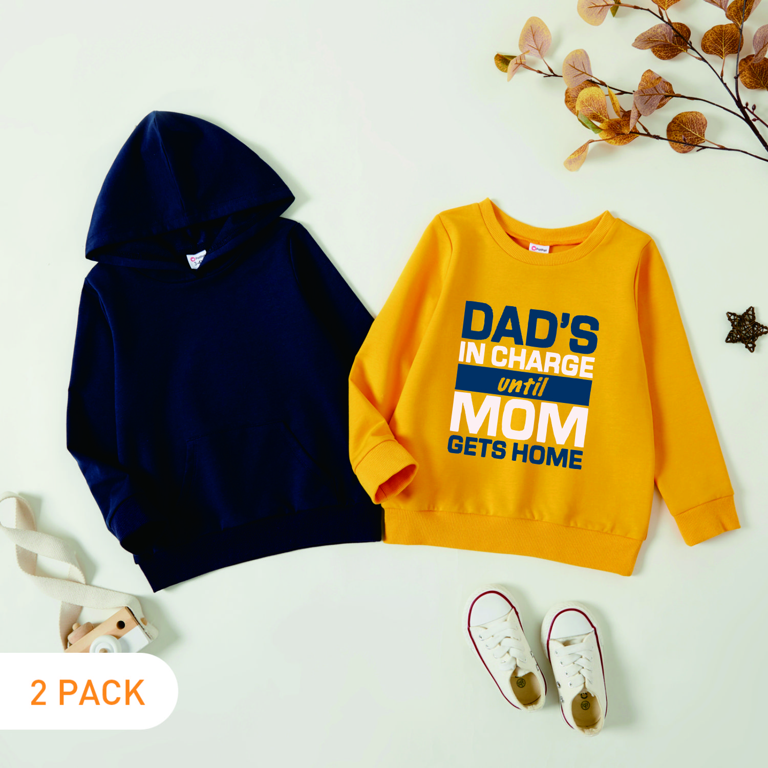

2-Pack Toddler Graphic Letter Print Long-sleeve Pullover