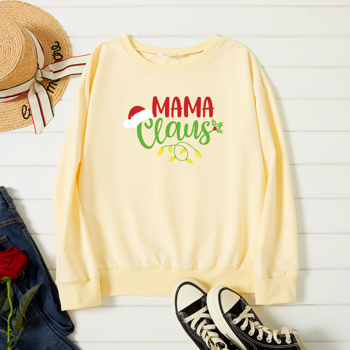 

Graphic Beige Long-sleeve Pullover For Women