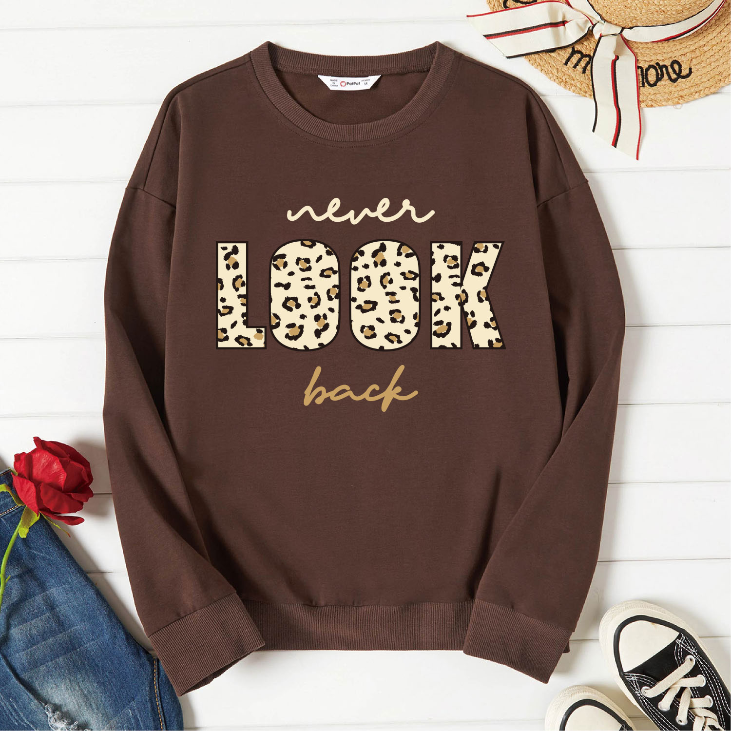 

Graphic Brown Long-sleeve Pullover For Women