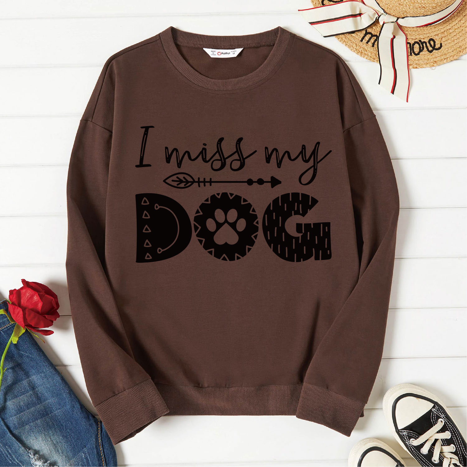 

Graphic Brown Long-sleeve Pullover For Women