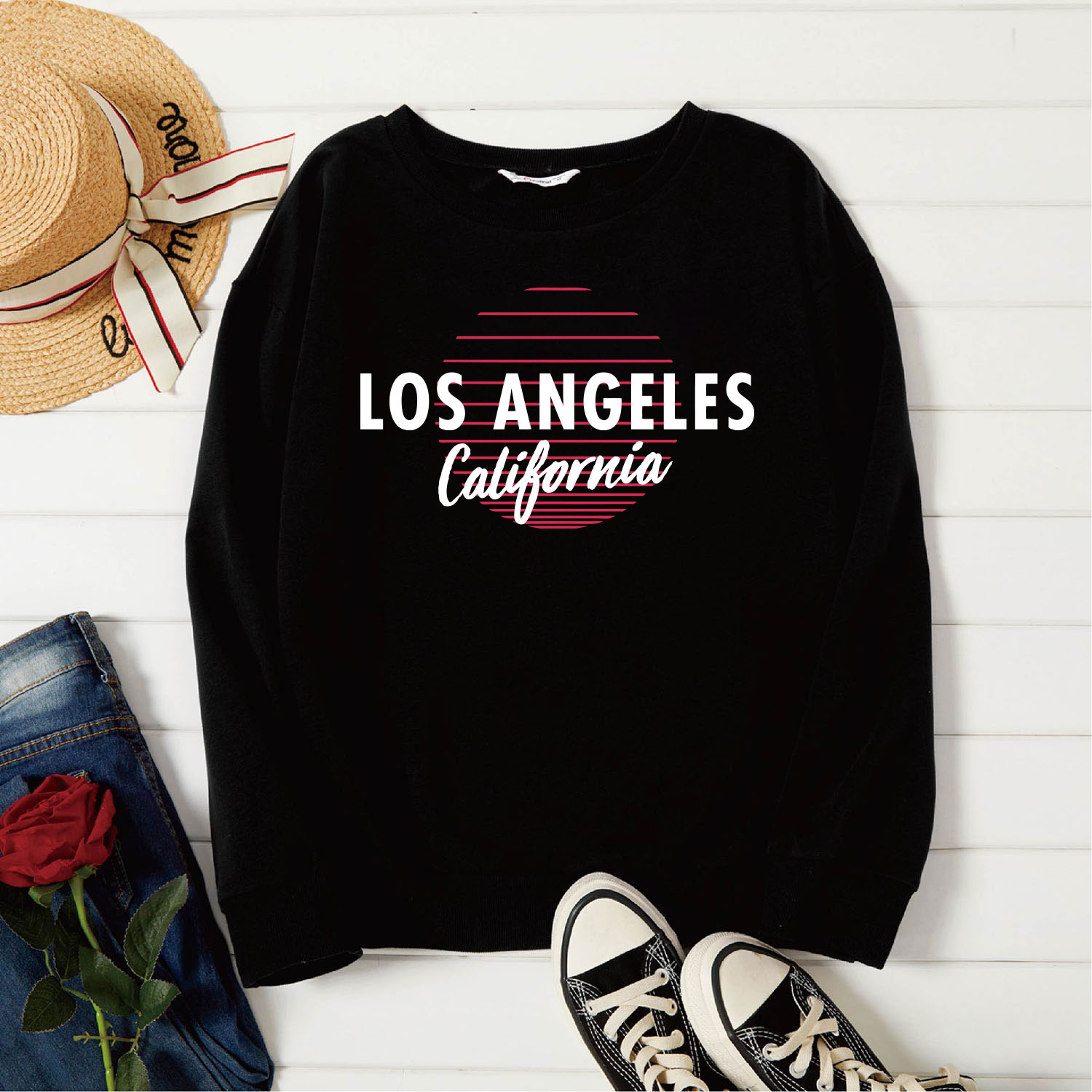 

Graphic Black Long-sleeve Pullover For Women