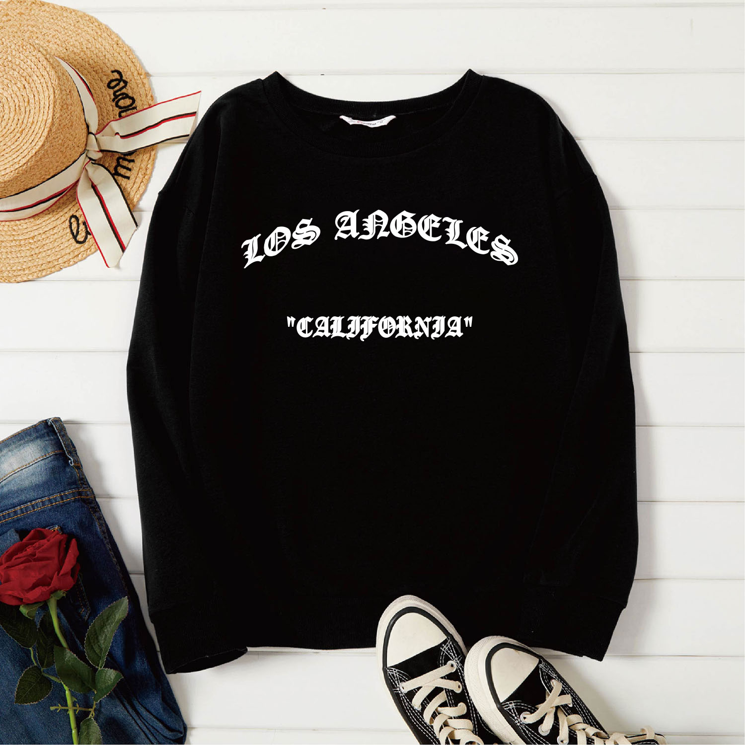 

Graphic Black Long-sleeve Pullover For Women