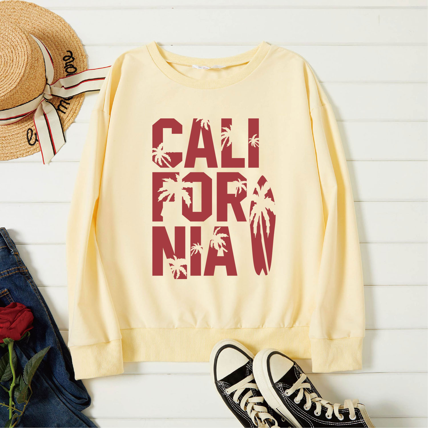 

Graphic Beige Long-sleeve Pullover For Women