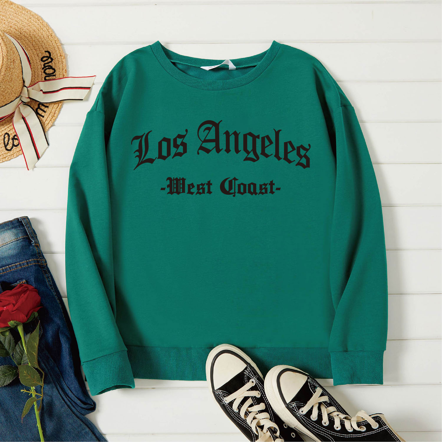 

Graphic Green Long-sleeve Pullover For Women