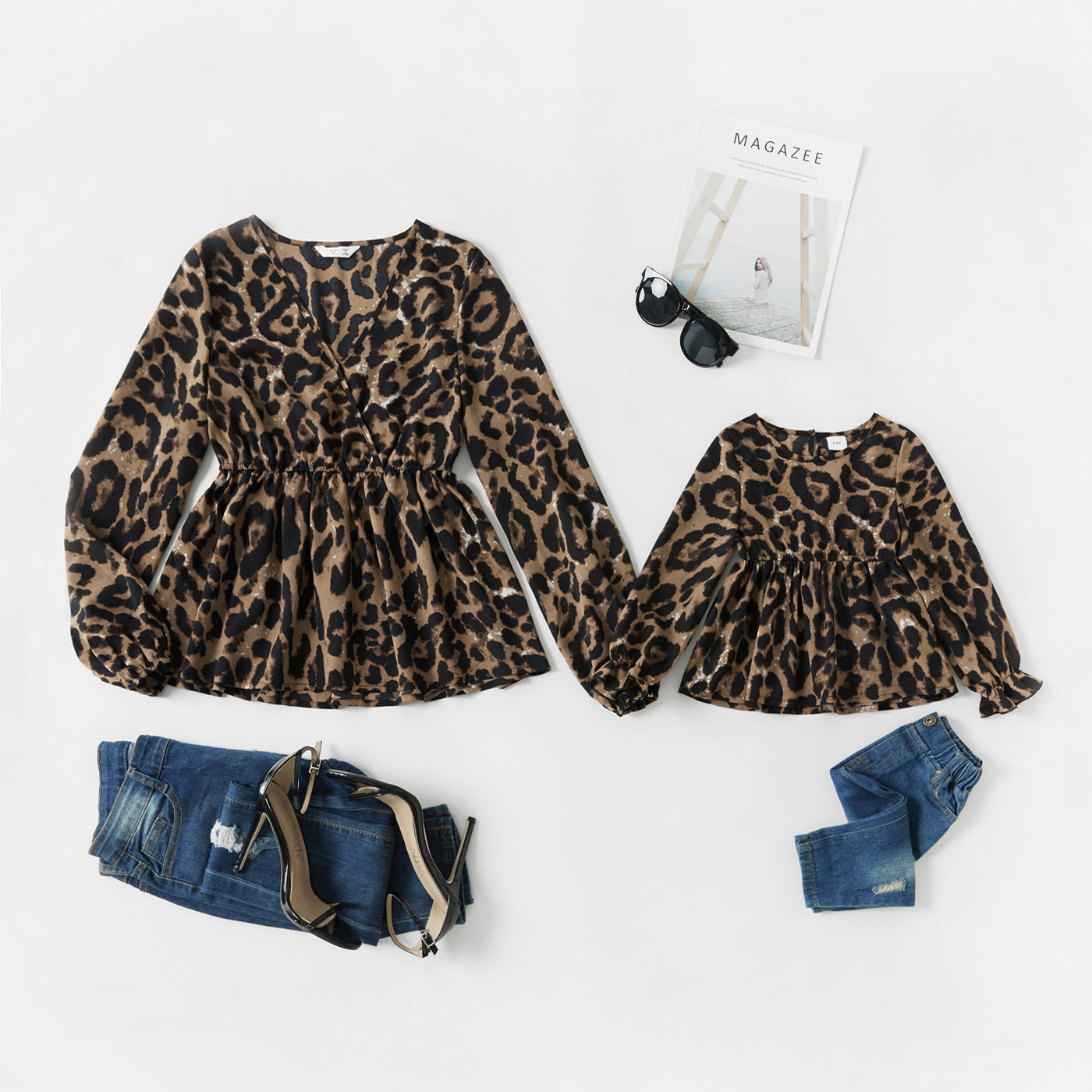 

Leopard Print Long-sleeve Tops for Mom and Me