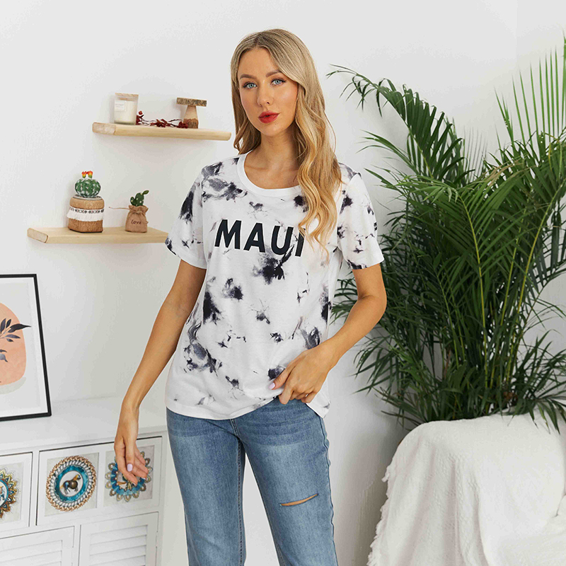 

Tie Dye Letter Round Neck Short-sleeve T-shirt