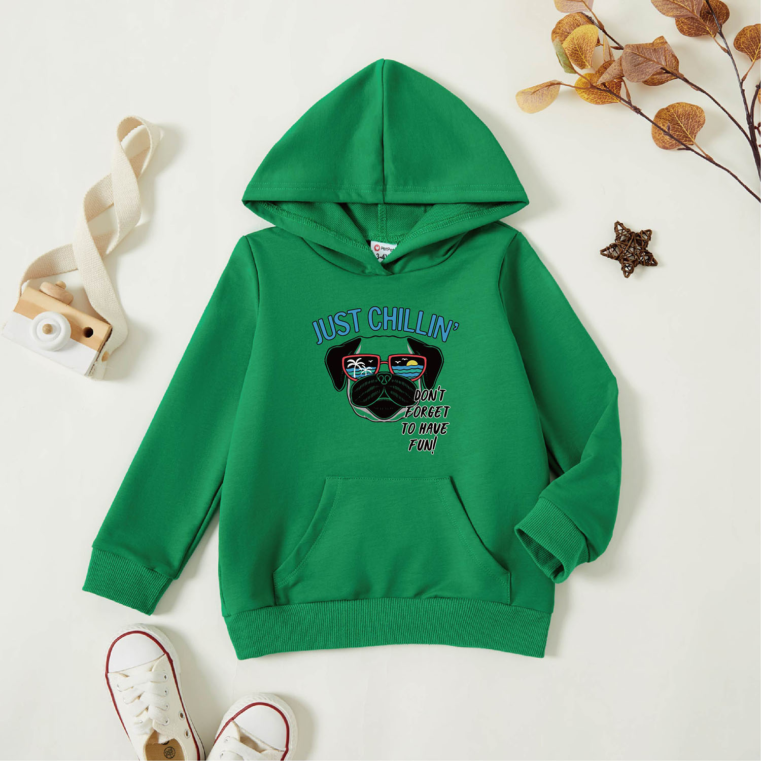 

Toddler Graphic Green Long-sleeve Hooded Pullover