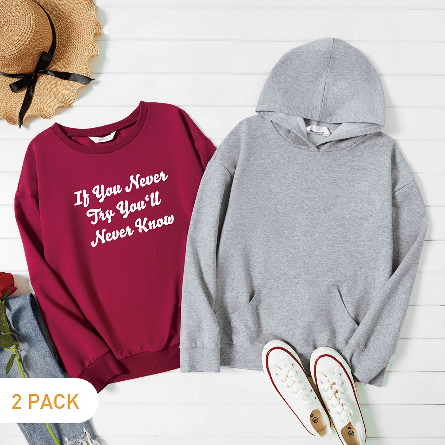 

2-Pack Graphic Long-sleeve Pullover For Women