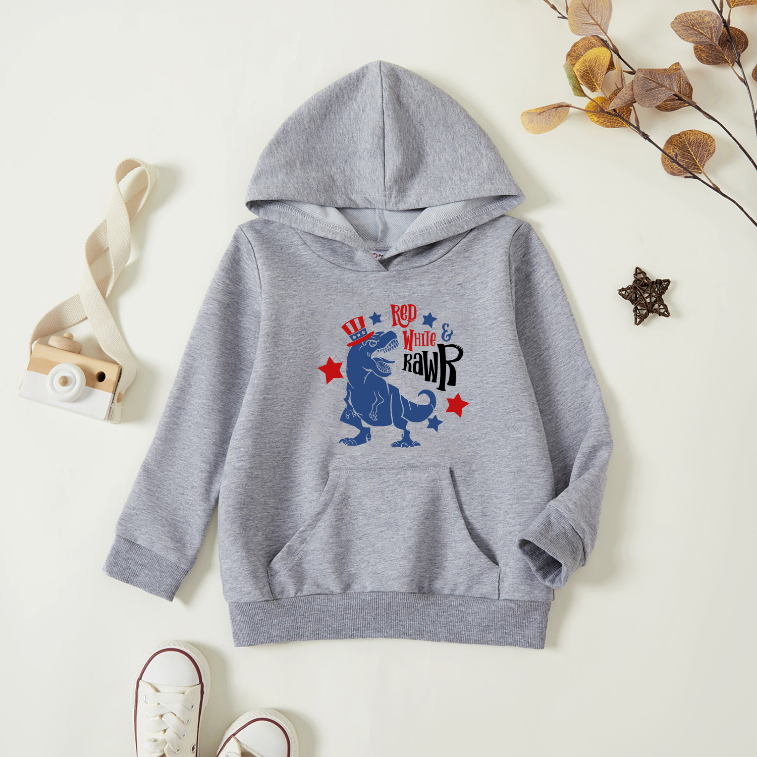 

Toddler Graphic Light gray Long-sleeve Hooded Pullover