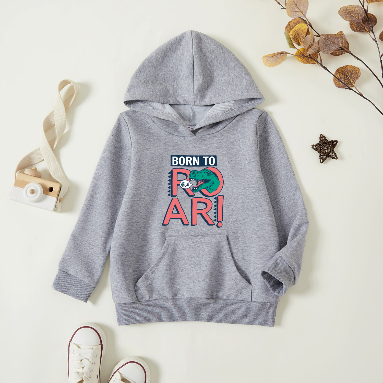 

Toddler Graphic Light gray Long-sleeve Hooded Pullover