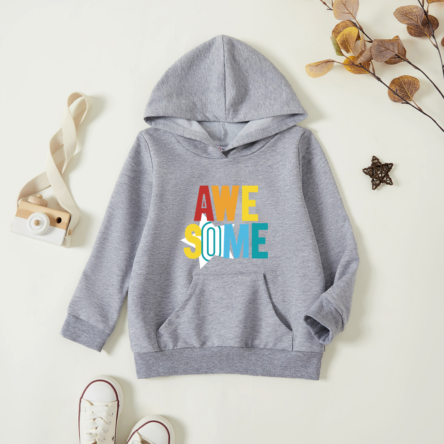 

Toddler Graphic Light gray Long-sleeve Hooded Pullover