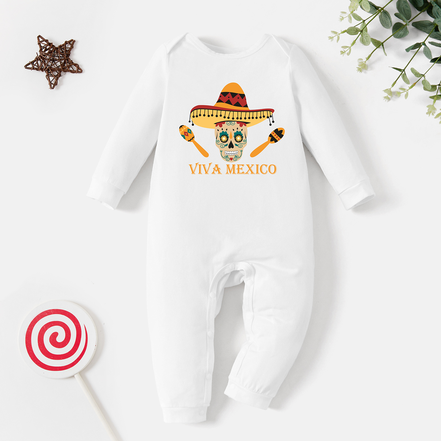 

Baby Graphic White Long-sleeve Jumpsuit