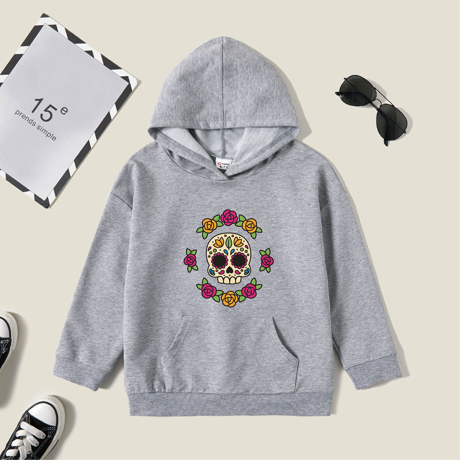 

Kids Graphic Light gray Long-sleeve Hooded Pullover
